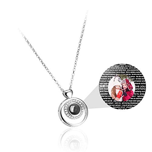 XXI0c2sd2s Custom Photo I Love You Necklace 100 Languages Necklace - Nano Jewelry Projection Necklace Pendant Loving Memory Collarbone Necklace Gift for Women Mom Her (Silver,20)
