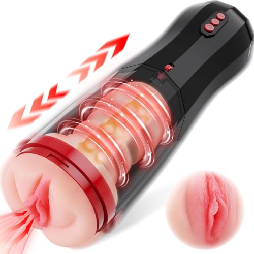Automatic Male Masturbator with Real Vagina, Masturbators Cup with 5 Thrusting&10 Vibration, Hands Free Pocket Pussy Male Stroker Male Sex Toys JGB01