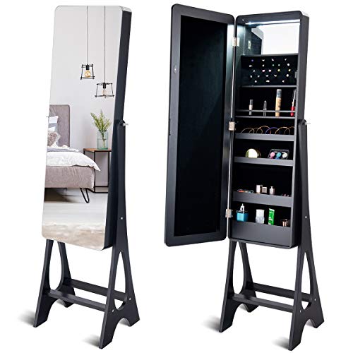 Giantex 15 LED Jewelry Armoire Cabinet with Full Length Mirror, Wooden Bedroom Bathroom