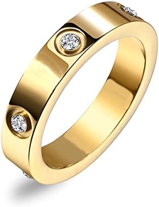 CHUQIU Love Friendship Ring for Women Men 18K Stainless Steel Ring Gold Plated Cubic Zirconia Rings Stacking Rings Gold Band Ring Birthday Jewelry Gifts for Her Gold-A, 5