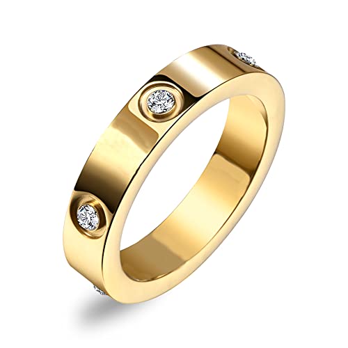 Chuqiu Love Friendship Ring For Women Men 18K Stainless Steel Ring Gold Plated Cubic Zirconia Rings Stacking Rings Gold Band Ring Birthday Jewelry Gifts For Her Gold-A, 5 #TOP3