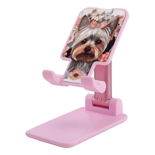 Support de téléphone pliable motif Yorkshire floral et réglable pour bureau