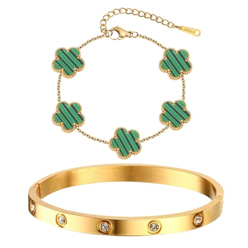 MPRAINBOW Womens Stackable Gold Bracelets Jewelry, 18K Gold Plated Floral Bracelet,Bangles Non Tarnish, Gold Cubic Zirconia Chain Set Trendy Gift,Christmas Valentines Birthday Gifts for Girlfriend