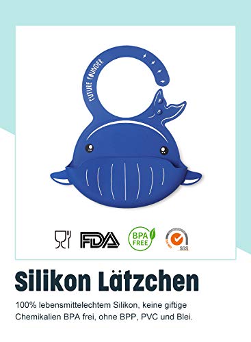FutureFounder slabbetje baby siliconen plastic zacht waterdicht slabbetje met opvangbak silicone afwasbaar walviskrab… - Image 6