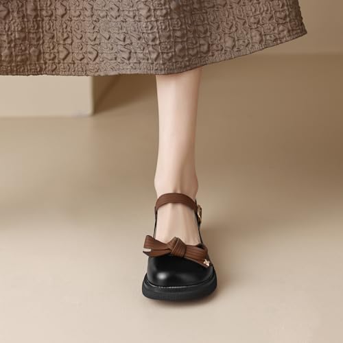 Cozivwaiy Women Mary Jane Flats Bow Kawaii Costume Shoes Round Toe Pumps Low Heel School Dress Shoes for Girls Bowknot Flats2