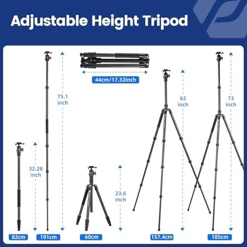 Image of Fotopro 73 inch /185cm Carbon Fiber Travel Tripod for Camera, 360 Panorama Ball Head, Arca Quick Release Plate and Bag, Detachable Monopod for DSLR Camera Camcorder, Load up to 22lbs /10kg. Plus Orange