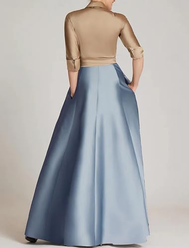 A-Line/Princess Minimalist Prom Dresses Shirt Collar 3/4 Length Sleeve Floor Length Satin Evening Party Gown Belt/Sash2
