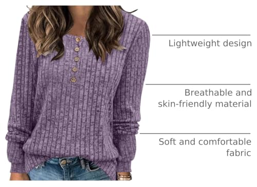 Image of DB MOON Womens Lightweight Sweaters 2026 Long Sleeve Henley Shirt Fall Casual Crewneck Tunic Tops