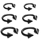 Joybeauty 6mm 10mm 14mm Unisex Stainless Steel Spike Horseshoe Hoop Ear Cartilage Helix Septum Circular Barbells Earrings 16G Pack of 6 Pcs (Black)
