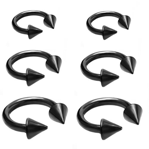 joybeauti 6pcs 16G Surgical Steel Nose Ring for Men Fake Nose Ring Septum Piercing Horseshoe Septum Ring Cartilage Helix Tragus Earring Hoop Lip Eyebrow Rings for Women 6mm 10mm 14mm (Black Spike)