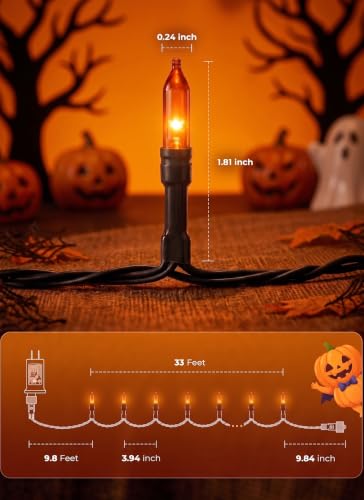 Image of 2Pack Orange Outdoor Halloween Lights, 39Feet 100 LED Mini Lights with 8 Lighting Modes, Connectable Halloween String Light Plug in for Garden Patio Haunted House Ghost Holiday Lighting Decoratio