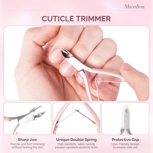 Image of Melodysusie 4 in 1 Acrylic Nail Clippers Set, Adjustable Stainless Steel Nail Clippers for Acrylic Nails Tips, with Cuticle Nipper Cuticle Pusher Remover for Home Salon, Light Pink