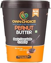 Ownchoice Peanut Butter Dark Chocolate | Made with Premium Roasted Peanuts & Dark Chocolate Paste and Rock Sugar (Dhaga Mishri) & Pink Salt | Healthy & Tasty Nut Butter | 22g Protein & 5.2g Dietary Fiber | Gluten Free, Zero Cholesterol & Trans Fat, Vit E 