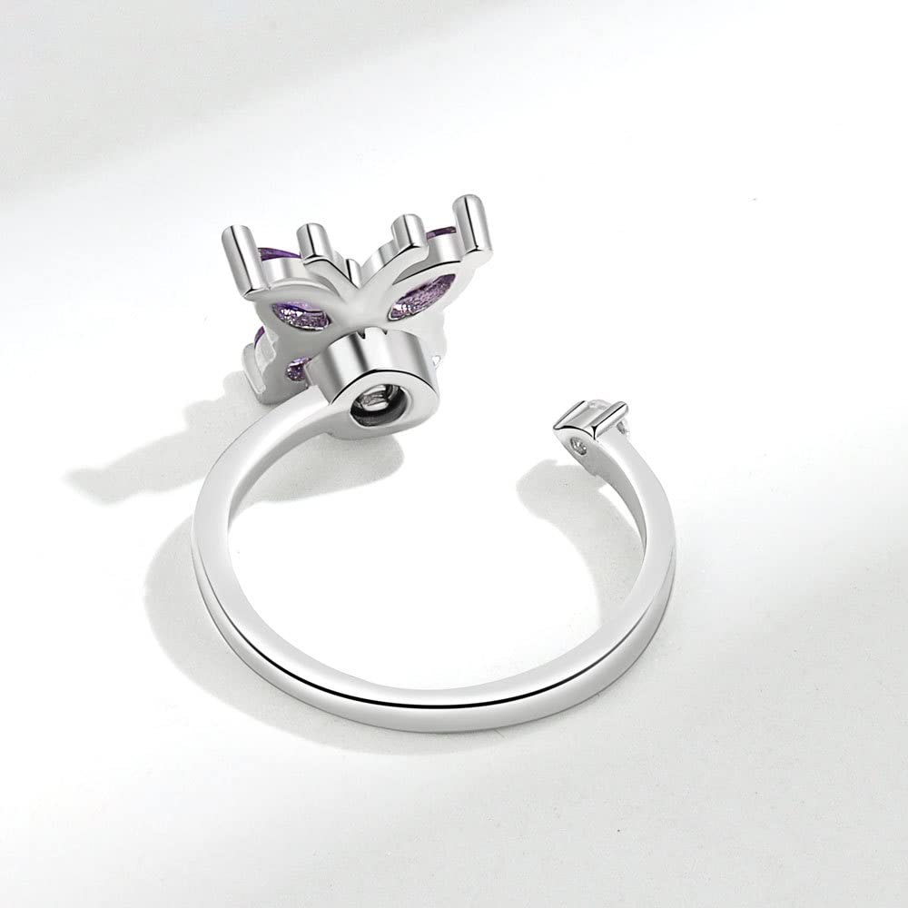 Ametyst motyl Fidget pierścionki lękowe dla kobiet dziewcząt fioletowy CZ obracają się swobodnie inspiracje spinner, ulga stresu, otwarte, układanie w stos, pierścień na palec, wieczność, obietnica,