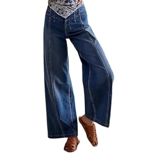 LifeShe Womens Wide Leg Jeans High Waisted Stretch Denim Pants Baggy Straight Leg Trousers