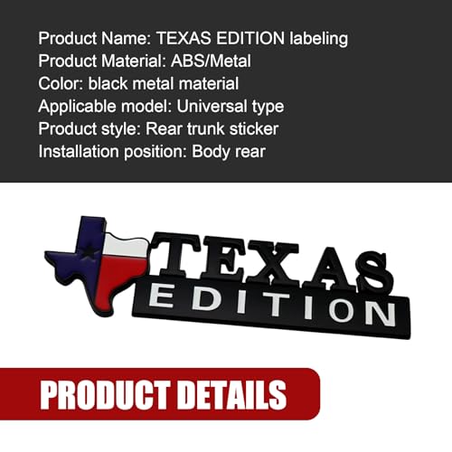 Image of 2 PCS Texas Edition Emblem, Texas State Flag Shape, 6.3 inch x 1.9 inch ABS 3D Car Badge, Self-Adhesive Decal for Fender, Side Door, Universal Fit for Cars, Trucks, SUVs (Black)