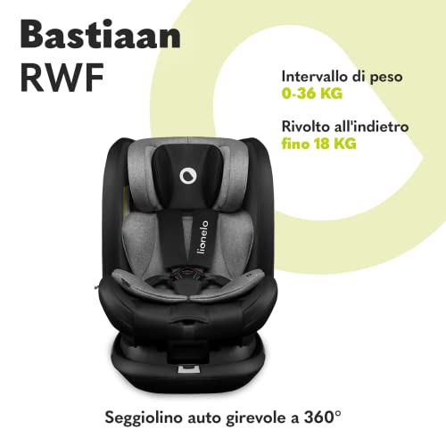 LIONELO Bastiaan RWF Seggiolino auto Girevole a 360 gradi da 0 a 36kg Gruppo 0 1 2 3 Protezioni laterali, Fibbia a 5punti Isofix Top Tether Tettuccio, Opposto al senso di marcia, Regolatzione completa