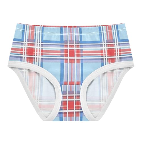 Red Blue Plaid Girls' Underwear Breathable Material Organic Underwear for Baby Girls in Sizes 2T,3T, 4T, 5T, 6Y and 8Y