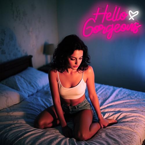 Image of Hello Gorgeous Neon Signs Hello Beautiful Pink LED Neon Lights Dimmable LED Light Sign for Home Wedding Birthday Backdrop Bacelorette Party Decoration, Pink