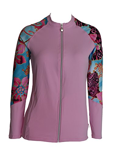 Private Island Women Upf50+ Front Zipper Up Long Sleeve Swimsuits Top With Both Side Pockets Swim Rash Guard (Xs, Pwsbp-Jrsrgt) #TOP1