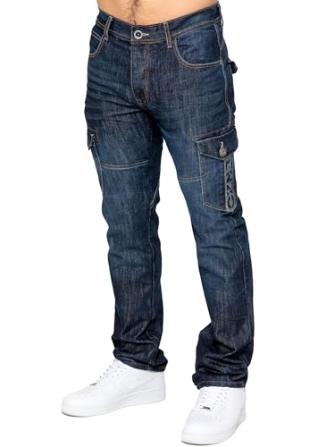989Zé ENZO Mens Jeans Straight Leg Regular Fit Casual Cotton Denim Pants Trousers All Waist Sizes EZ626 Dark Blue 30W / 32L