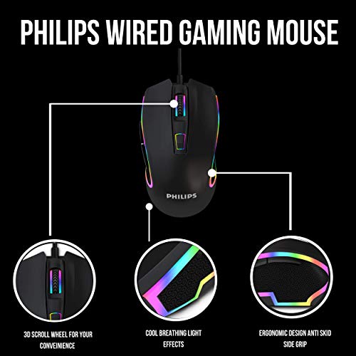 Philips Wired Pc Gaming Mouse Rgb Spectrum Backlit Ergonomic Mouse, Programmable Buttons Up To 6400 Adjustable Dpi Optical Usb Computer Mice For Windows Pc Gamers #TOP2