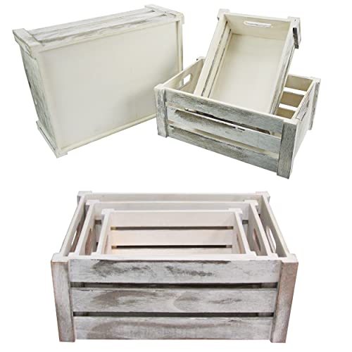 Admired By Nature Rustic White Set Of 3 Distressed Decorative Wood Crates Storage Container #TOP2