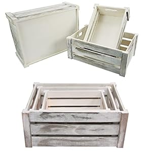 Admired By Nature Wooden Crates Storage Container Big Rustic White Set of 3 Farmhouse Style Decorative Baskets for Home Decor Rustic Decor Nesting Stackable Organizers Distressed Wood Crates