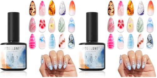 Image of modelones Blooming Gel Nail Polish, 15 ml Clear Nail Art Accessories Stuff for Spreading Effects, Floral Print, Marble, Watercolor Design (Pack of 2)