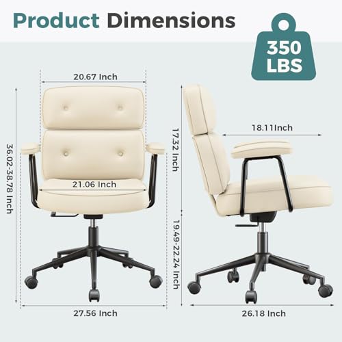 Image of Ergonomic Home Office Desk Chair, PU Leather Computer Chair with Lumbar Support, Adjustable Height, 360 Swivel Rolling Wheels, Executive Task Chair for Office, Gaming, Meeting Room, Beige