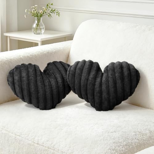 2PCS Heart Pillows, 12.9"x9" Black Decorative Throw Pillows for Bed Couch