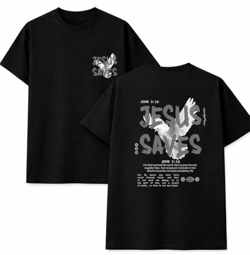 Jesus Saves John 3:16 Christian T-Shirt, Faith Religious Graphic Tee, Inspirational Bible Verse Shirt, Christian Apparel Gift for Women, Church Worship, Faith Based Clothing