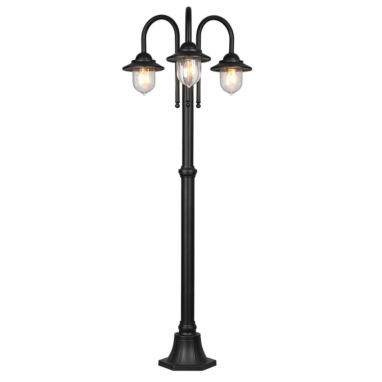 Lampione da Giardino 3 Luci E27 IP54, Lampada da Esterno Stile Classico, Palo Luce per Viale Parco Cortile, Nero/Bianco – PT-03 (NERO)