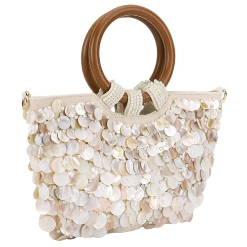 Handwoven Seashell Bag, Crochet Shell Purse, Cute Conch Shoulder Handbag, Pearl Clutch Purse, Summer Beach Tote Bag for Women