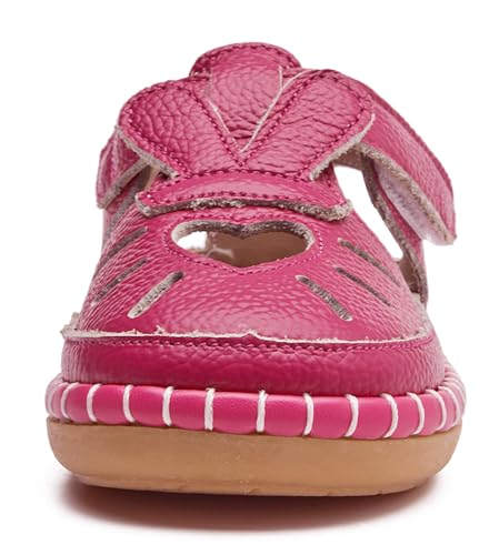 Image of DADAWEN Toddler Girls Leather Closed Toe Summer Sandals Lightweight Non-Slip Soft Sole Cute Flat Shoes Baby Flower Girl Shoes