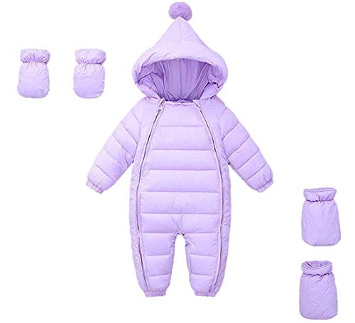 3 Pcs Baby Adorable Snow Wear Hoodie Jumpsuit Winter Double Zip Up Snowsuit (Purple, 9-18 Months)