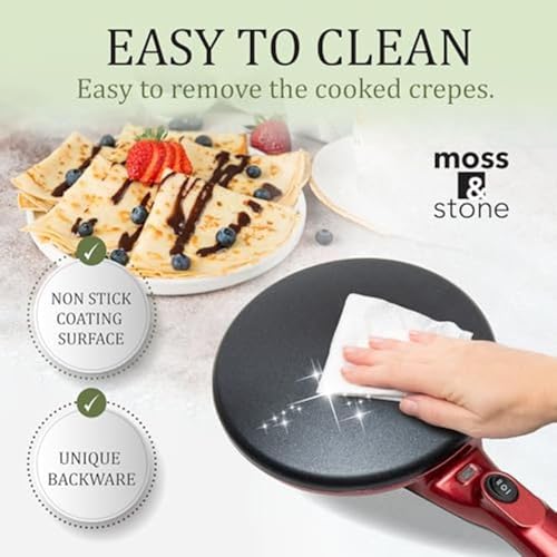 Moss & Stone Electric Crepe Maker 8 Inch, Portable Crepe Maker & Hot Plate Cooktop On/Off Switch, Nonstick Coating, Dual Temperature Setting, Easy To Use For Pancakes, Blintz, Chapati by Moss & Stone - Image 7