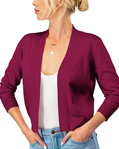 Urban Daizy Women's Bolero Cardigan – Classic 3/4 Sleeve Open Front Cropped Shrugs Knit Sweater A09_620 Magenta L #TOP4