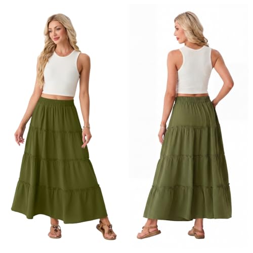 Lepunuo Ruffle Maxi Skirt Women High Waist Pockets Flowy Beach — view 5