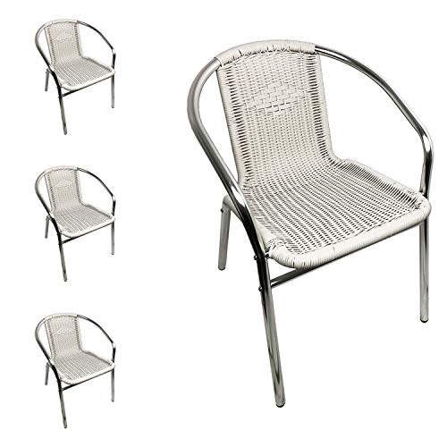 Mojawo Qualität 4 Stück Aluminium/Polyrattan Bistrostuhl stapelbar...