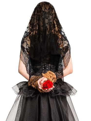 Bencailor 2 Pcs Catholic Mantilla Veil for Church The First Communion Lace Veils Long Wedding Veils for Bridal Women (Medium)