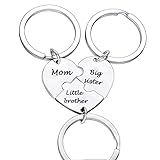 BESPMOSP 3PCs Mom Big Sister Little Brother Matching Heart Keychain - Big Bro Little Sis Jewelry - Son Daughter Birthday Anniversary Christmas Gifts