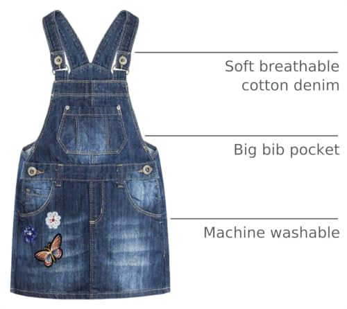 Image of KIDSCOOL SPACE Baby Little Girls Fox Flowers Embroidered Lace Denim Overall Dress