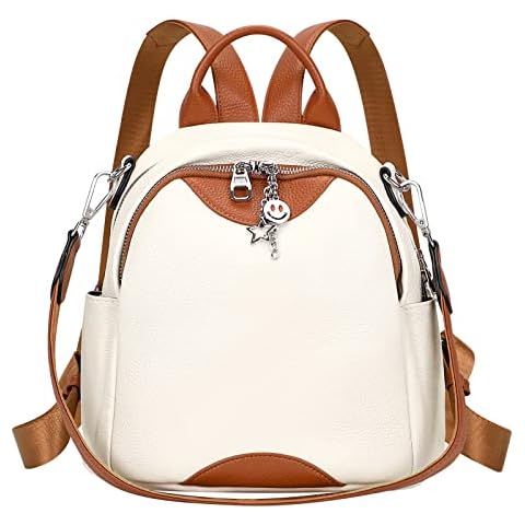 ALTOSY Soft Genuine Leather Backpack for Women Small Convertible Backpack Purse Shoulder Bag for Ladies (S97 White/Brown) Cover