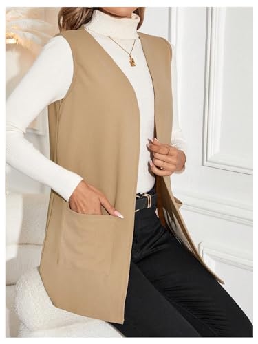 WDIRARA Women's Open Front Blazer Jacket Vest Sleeveless Waistcoat Coat4