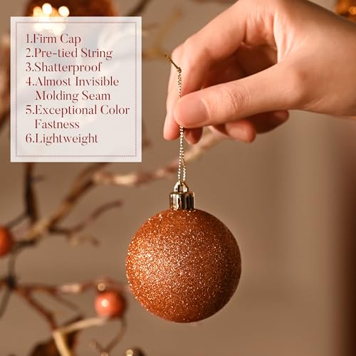 Valery Madelyn Christmas Tree Decorations Ornament Set for Fall Halloween, 50ct 2 Inches Orange Shatterproof Christmas Ball Ornaments Hanging Xmas Holiday Party Decor