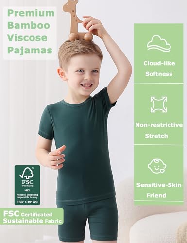 JunNeng Bamboo Viscose Toddler Pajamas,Baby Boy Girl Solid Snug Fit Short Sleeve Summer Sleepwear PJS2