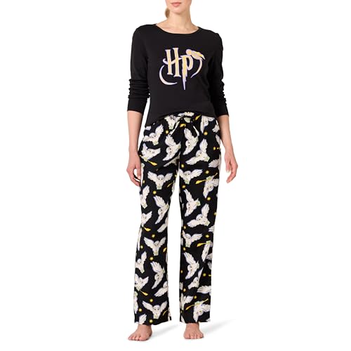 Amazon Essentials Damen Schlaf-Set leichte Flanellhose und langärmeliges-T-Shirt, Harry Potter Hedwig – Damen, XXL