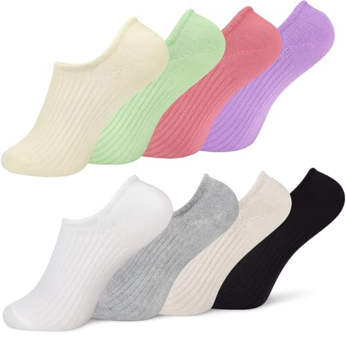 Combed Cotton No Show Socks – Ribbed Low Cut Dress & Loafer Socks, Skin-Friendly Triple Non-Slip Grip, Chic & Pastel Color Variety, Korean Aesthetic Cute Ankle Low Cut for Women & Girls.
