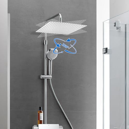 Miniatura 6 de Bubuny 8 Alcachofa De Ducha De Lluvia, 304 Cuadrado Para Ducha Redondo Alcachofa De Ducha De Acero Inoxidable Cabezal De Ducha Lluvia, 360 Cabezal De Ducha Ajustable, 20cm